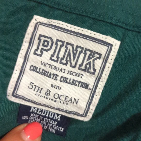 Victorias secret pink University of Miami dk green party like a hurricane Tshirt - Picture 3 of 3